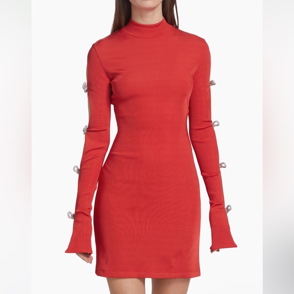 Mach & Mach Crystal Bow Rib-Knit Minidress Size UK10/US8 NWT - Picture 3 of 11